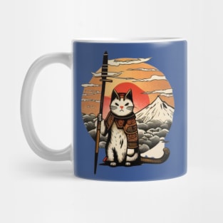 Ninja Cat Japanese Vintage Sunset Sword Mug